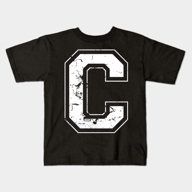 Initial Letter C White Jersey Sports Athletic Player Kids T-Shirt by porcodiseno